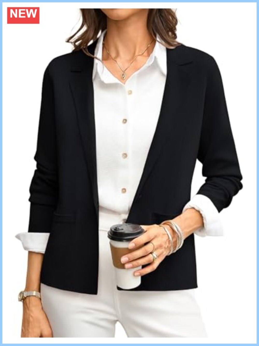 Knit Sweater Blazer for Women Business Casual Cropped Long Sleeve Lapel Collar